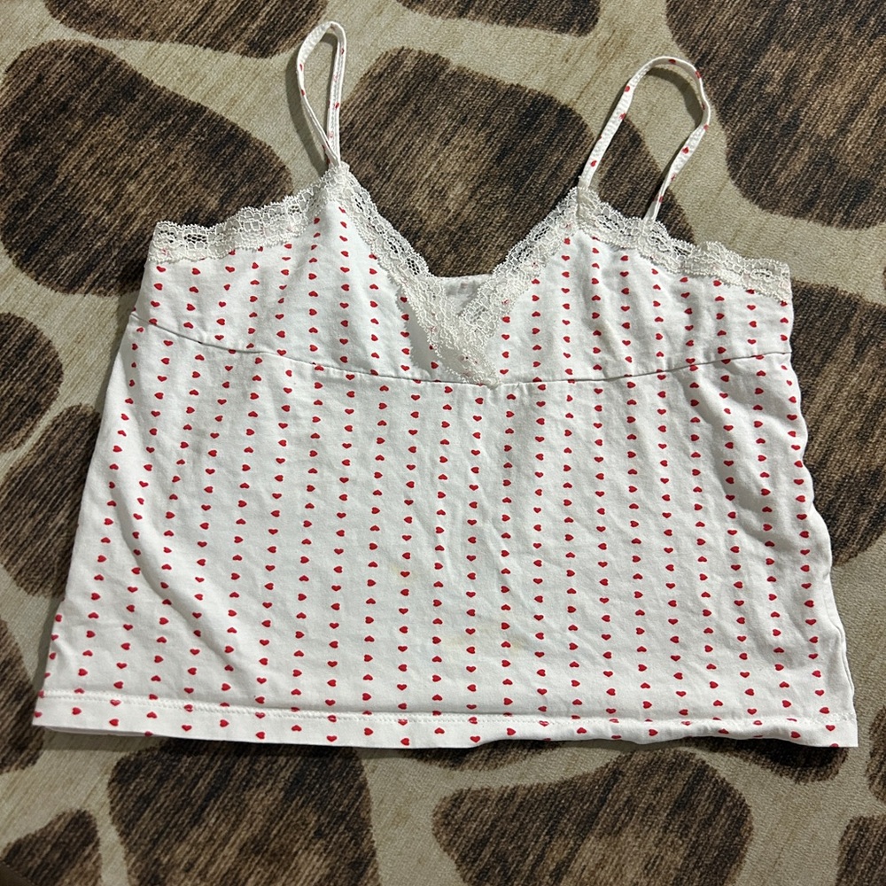 Brandy Melville White Tank Top with Red Heart Print
